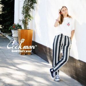 Cookman Black and White Awning Stripe Trousers